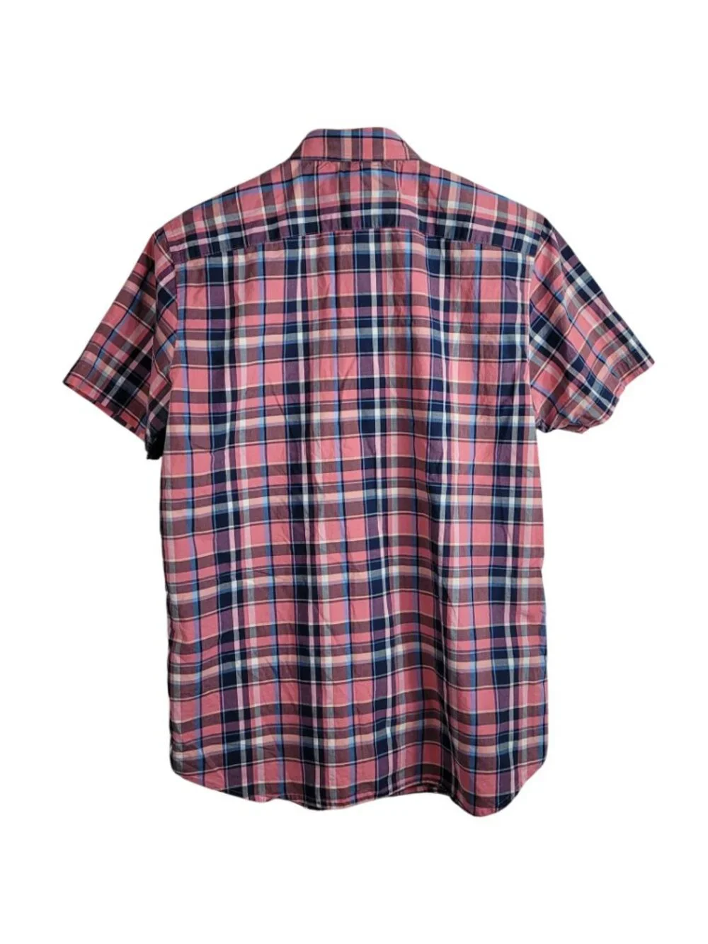 Banana Republic Mens Soft Wash Slim Fit Button Shirt Blue Pink Medium Plaid S/S